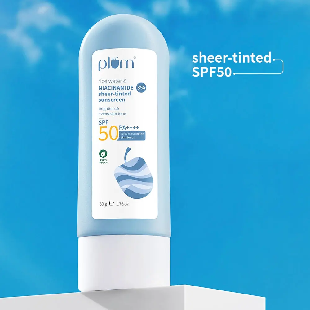 Plum Goodness 3% Rice Water & Niacinamide Sheer - Tinted Sunscreen SPF50