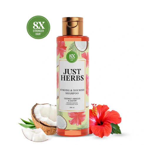 Just Herbs Strong & Nourish Shampoo with Coconut, Hibiscus & Castor